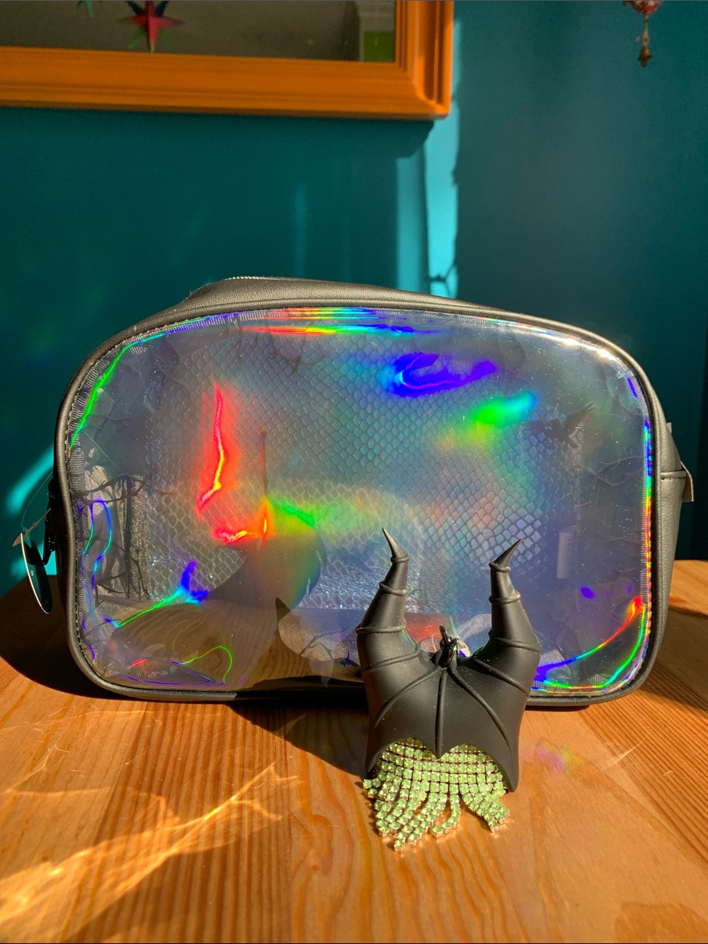 NWT BBW Holographic Iridescent Cosmetic Pouch Maleficent & Sanitizer Holder